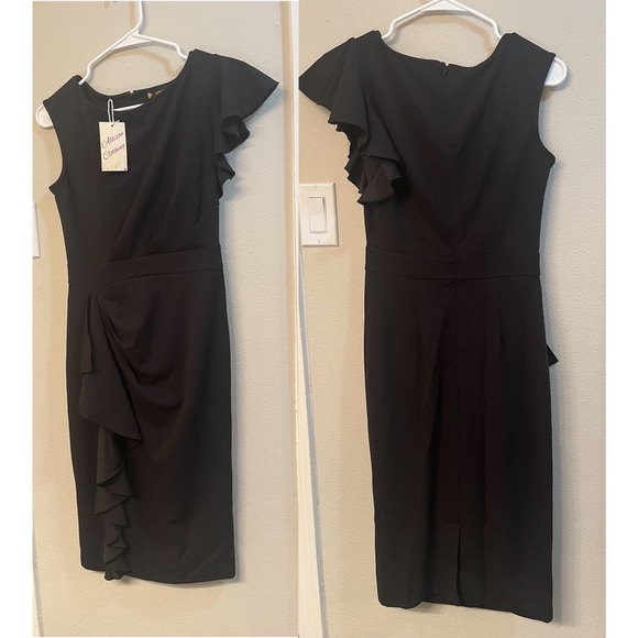 Elegant black dress with flattering ruffle
detail front and over one shoulder. - Picture 2 of 4